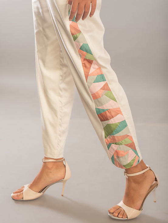 Patchwork Trousers - White