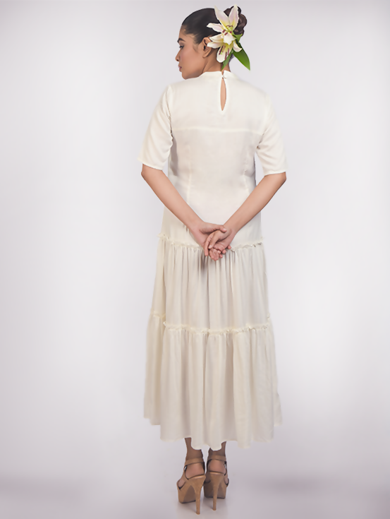 Embroidered Tiered Dress - White