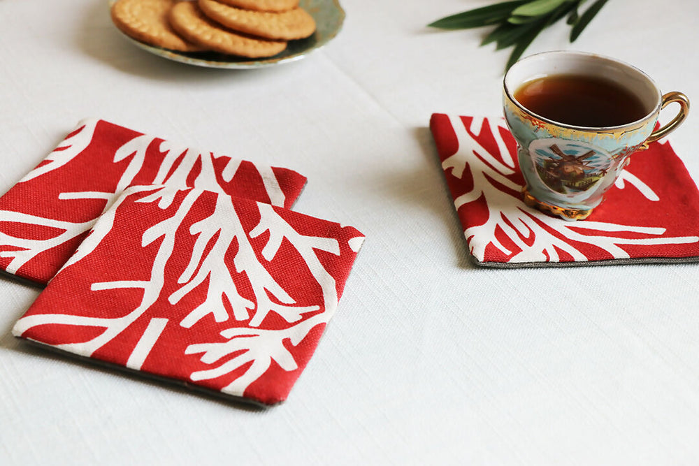 White Branches Printed Coaster Set Of 3