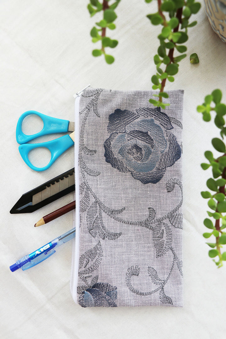 Grey Flora Printed Multipurpose Pouch