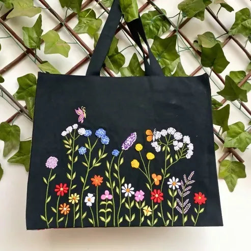 Black Floral Box Tote Bag