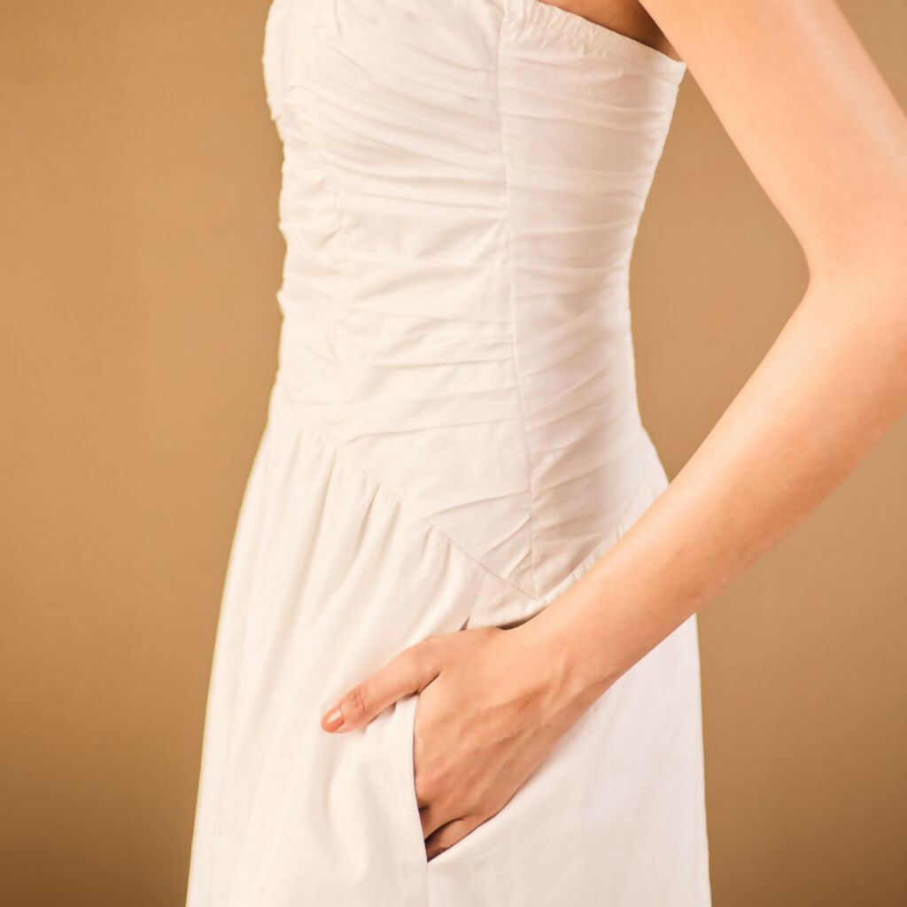 White Strapless Midi Dress