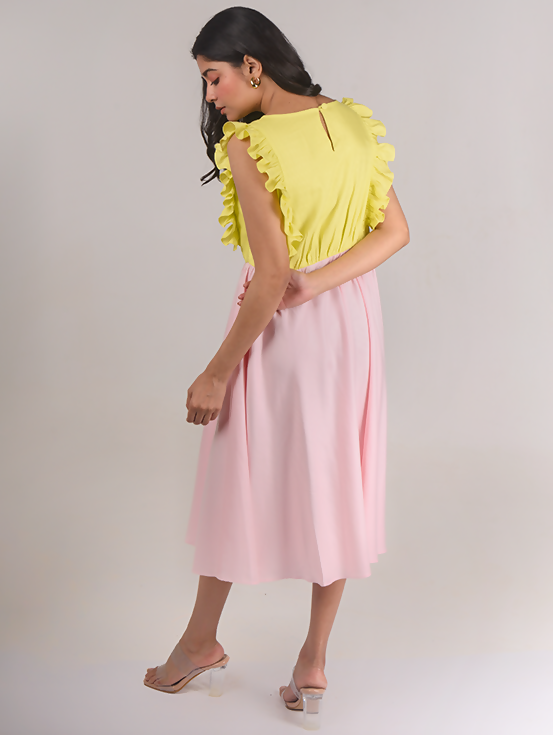 Ruffled dress - Yellow & Pink