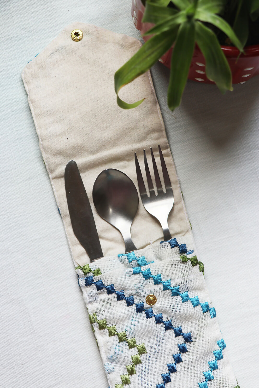 Zig-Zag Embroidered Cutlery Case