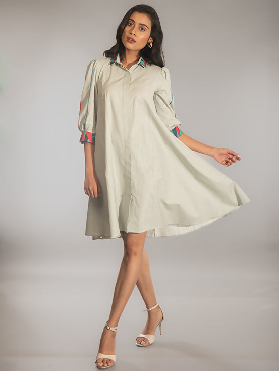 Button Down Dress with Handwork - Grey