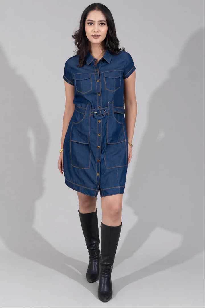 Indigo Denim Shirt Dress