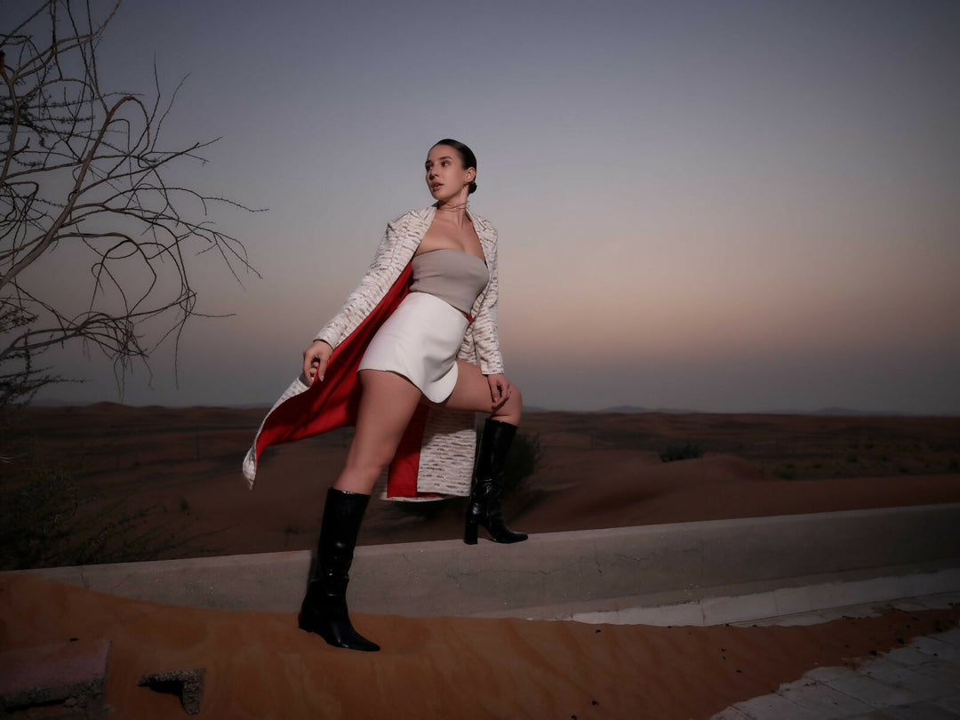 Beige and White Latifa Coat