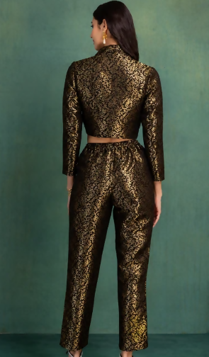 Midnight Brocade Pants with Crop Jacket