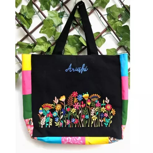 Black Floral Fusion Tote Bag
