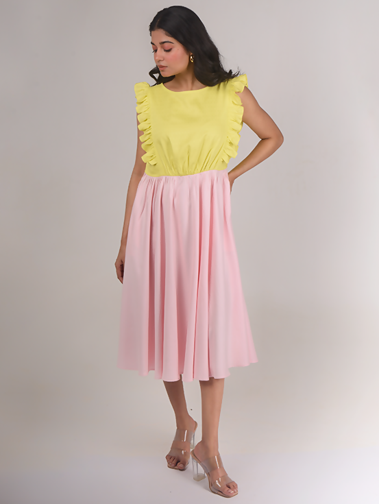 Ruffled dress - Yellow & Pink