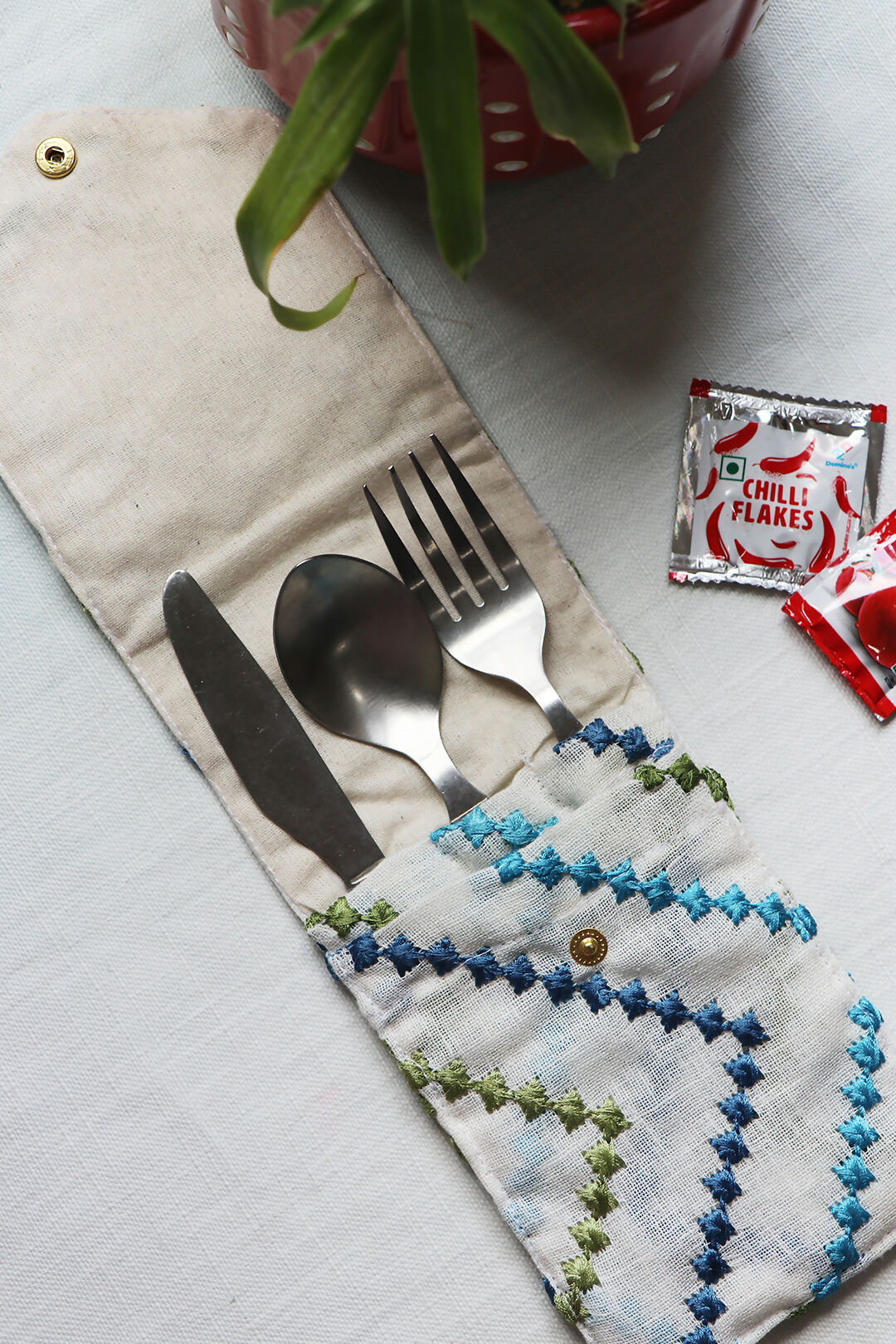 Zig-Zag Embroidered Cutlery Case