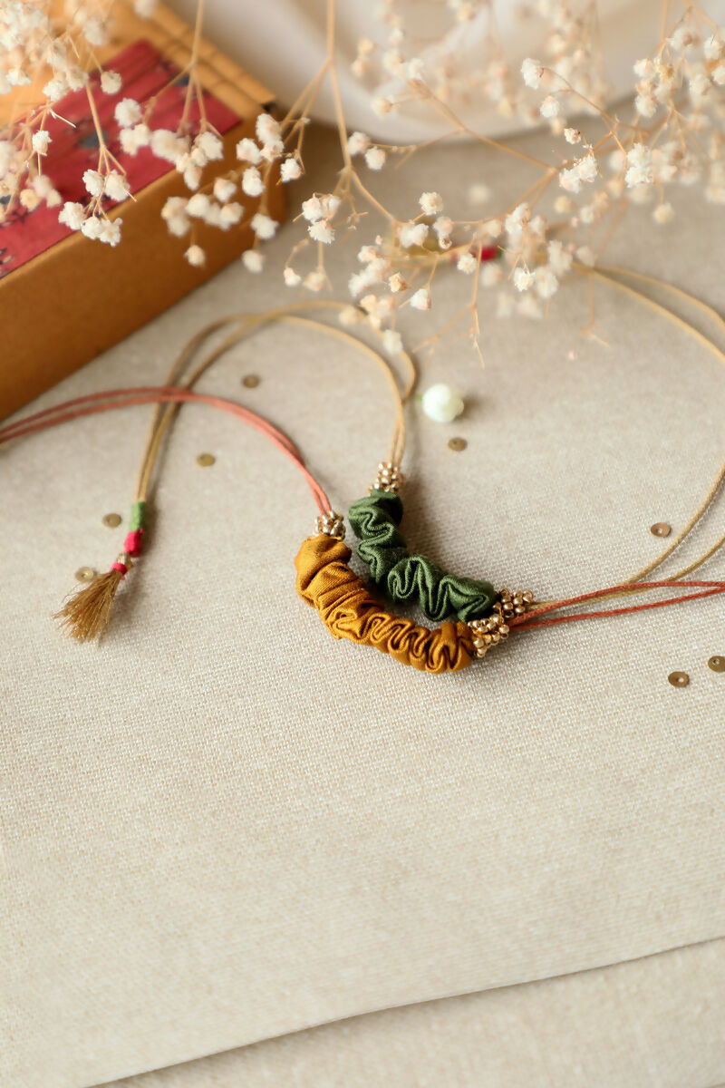 Green & Yellow Scrunchie Rakhi - Set Of 2