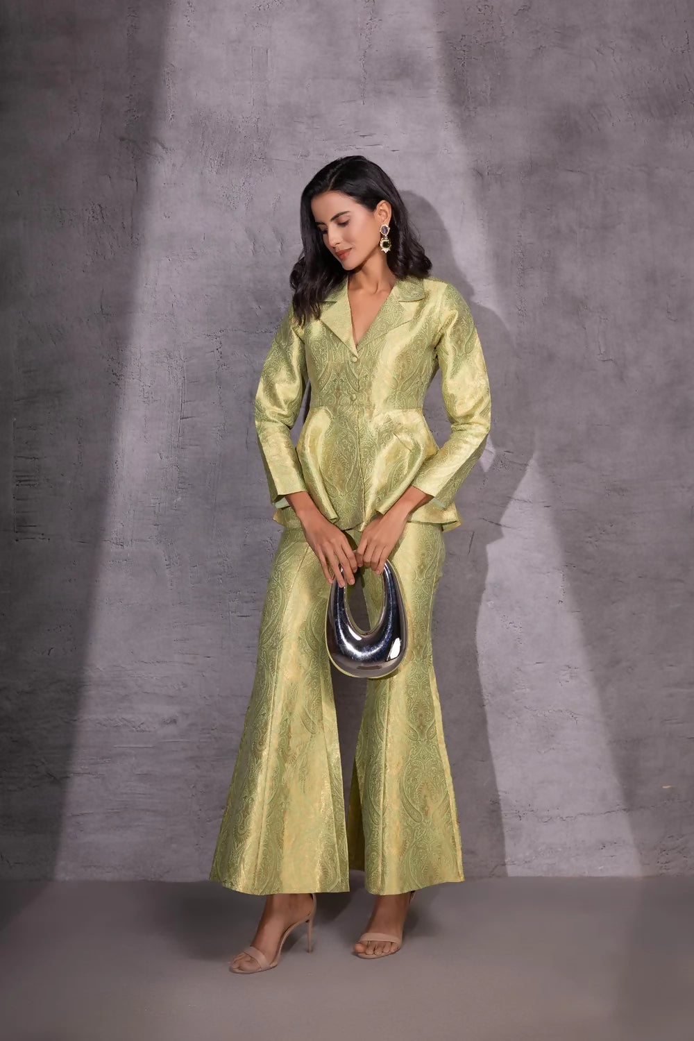 Golden Sage Peplum Top with Flared Pants