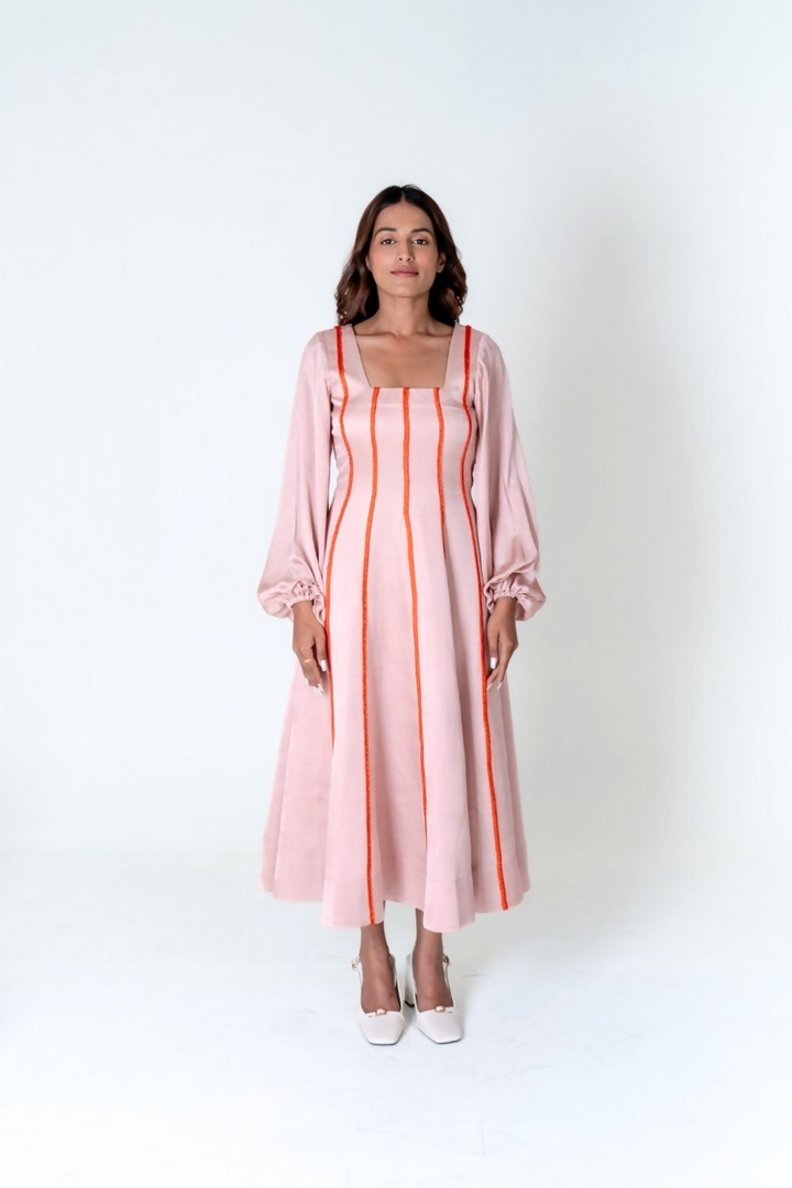 Pink Maxi Dress In Orange Braids