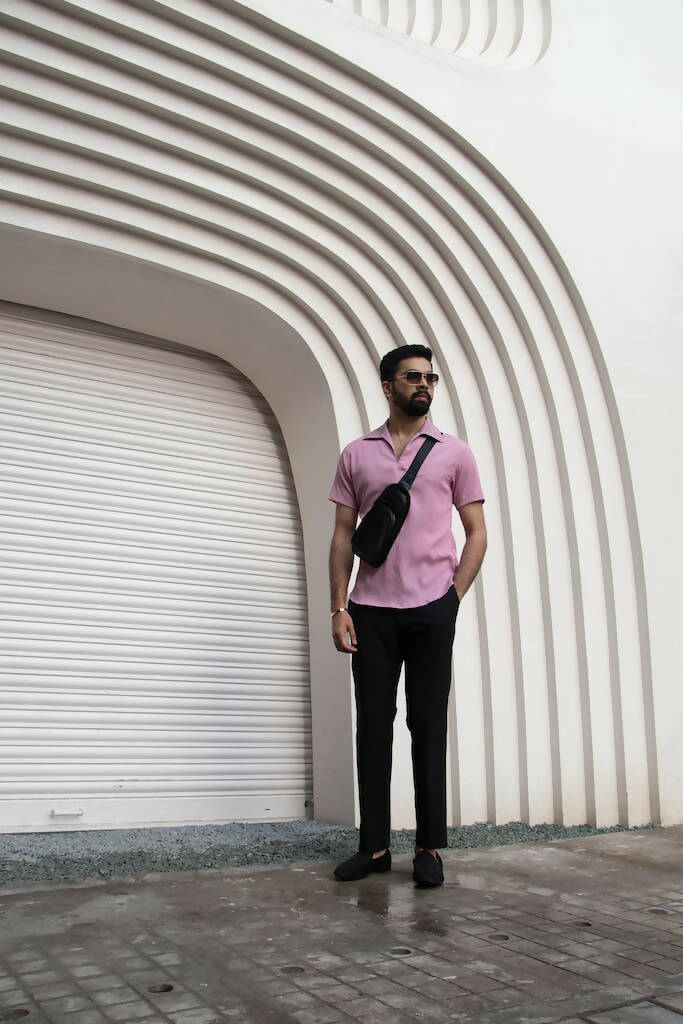 Baby Pink Shirt With Printed Collar