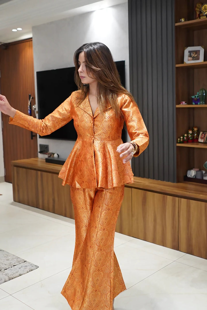 Amber Orange Peplum Top with Flared Pants