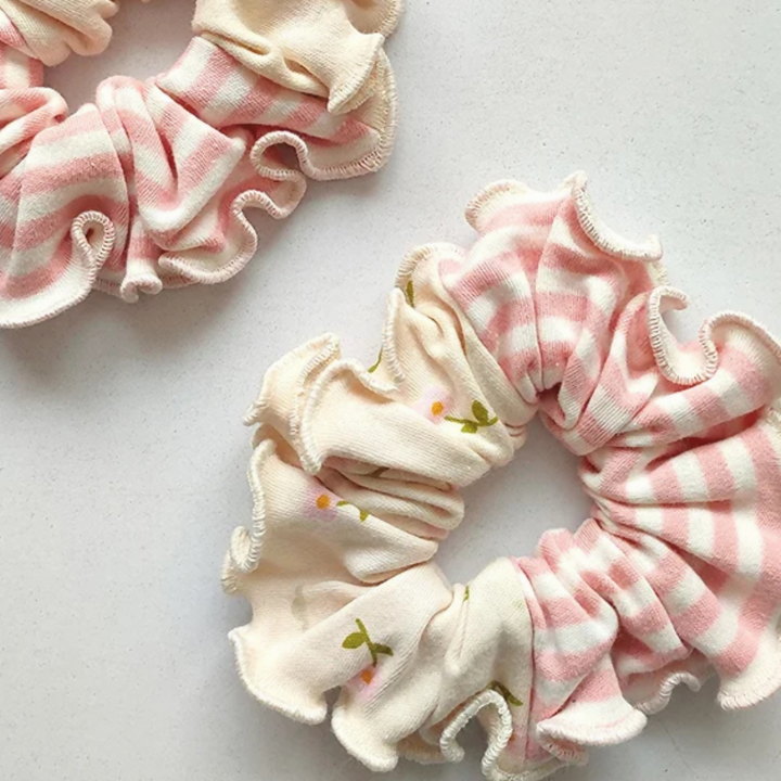 ⁠Pink Pansies Organic Cotton Scrunchie