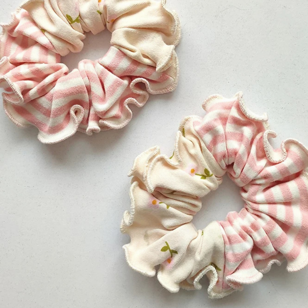 ⁠Pink Pansies Organic Cotton Scrunchie