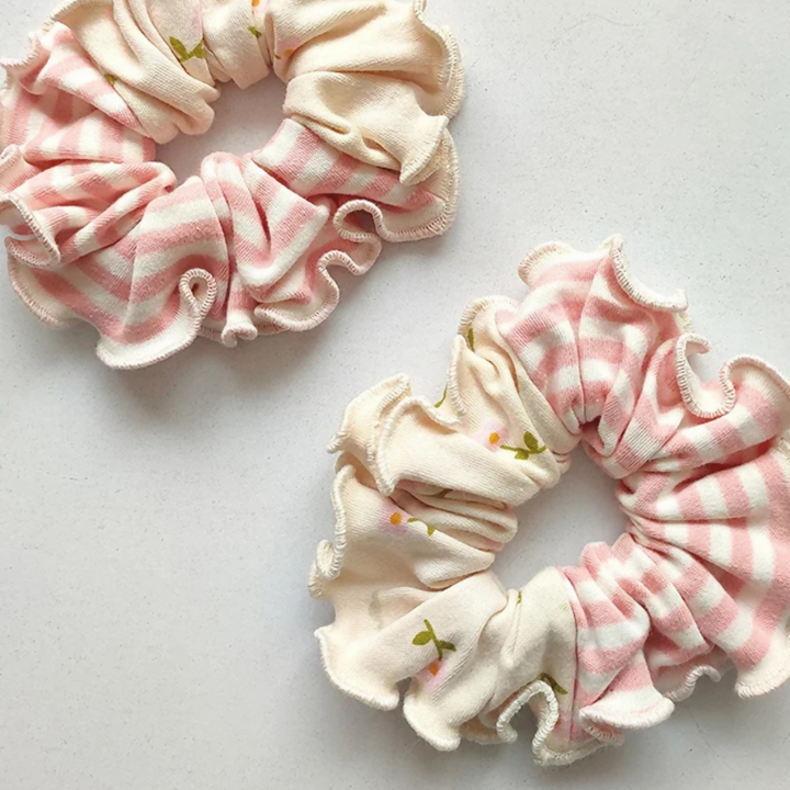 ⁠Pink Pansies Organic Cotton Scrunchie