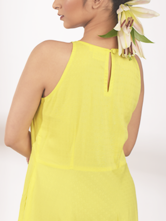 Embroidered Midi Dress - Yellow
