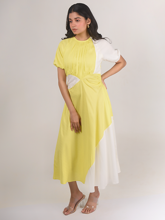 Ruched maxi dress - Yellow & White
