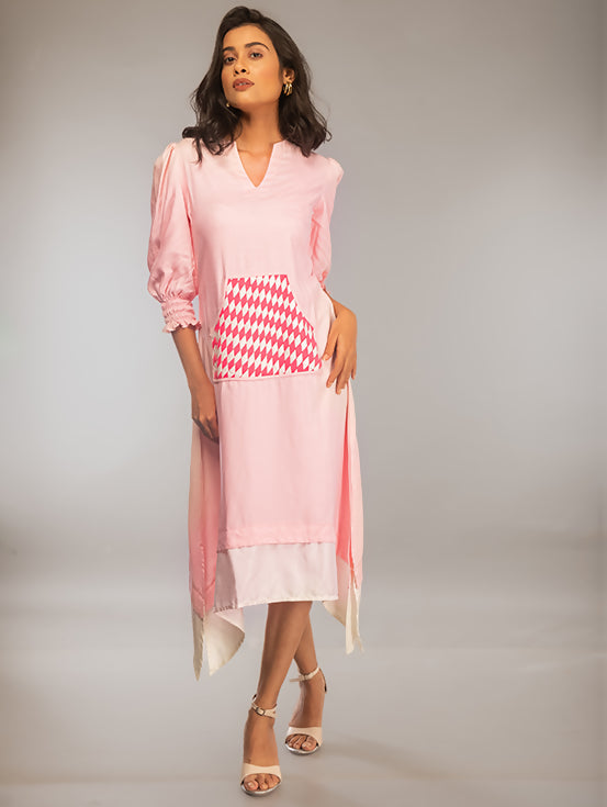 A-line Dress with Handwork - Light pink