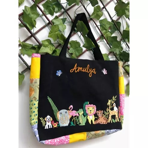 Black Flora Fauna Tote Bag
