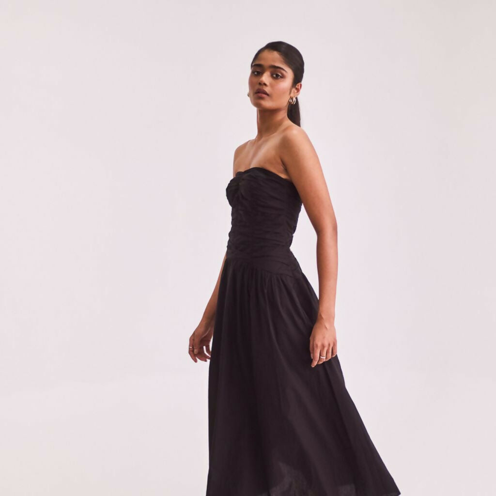 Black Strapless Midi Dress