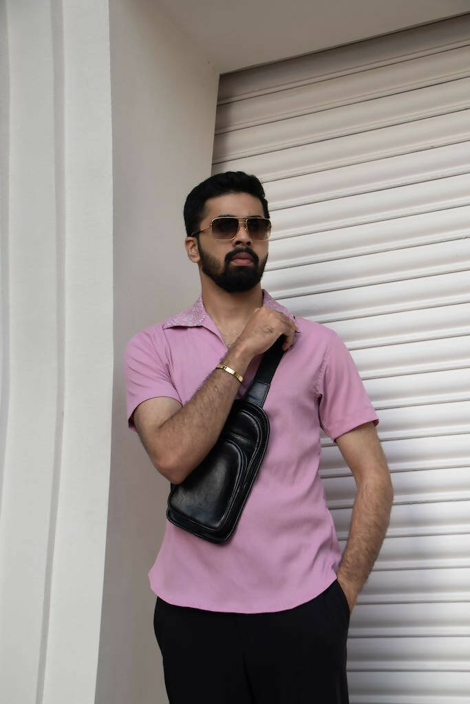 Baby Pink Shirt With Printed Collar