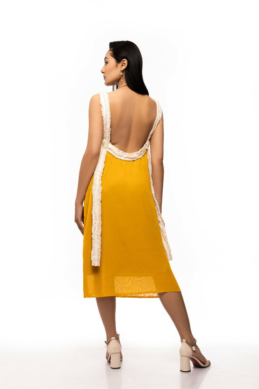 Open Back Pleated Dress - Yellow
