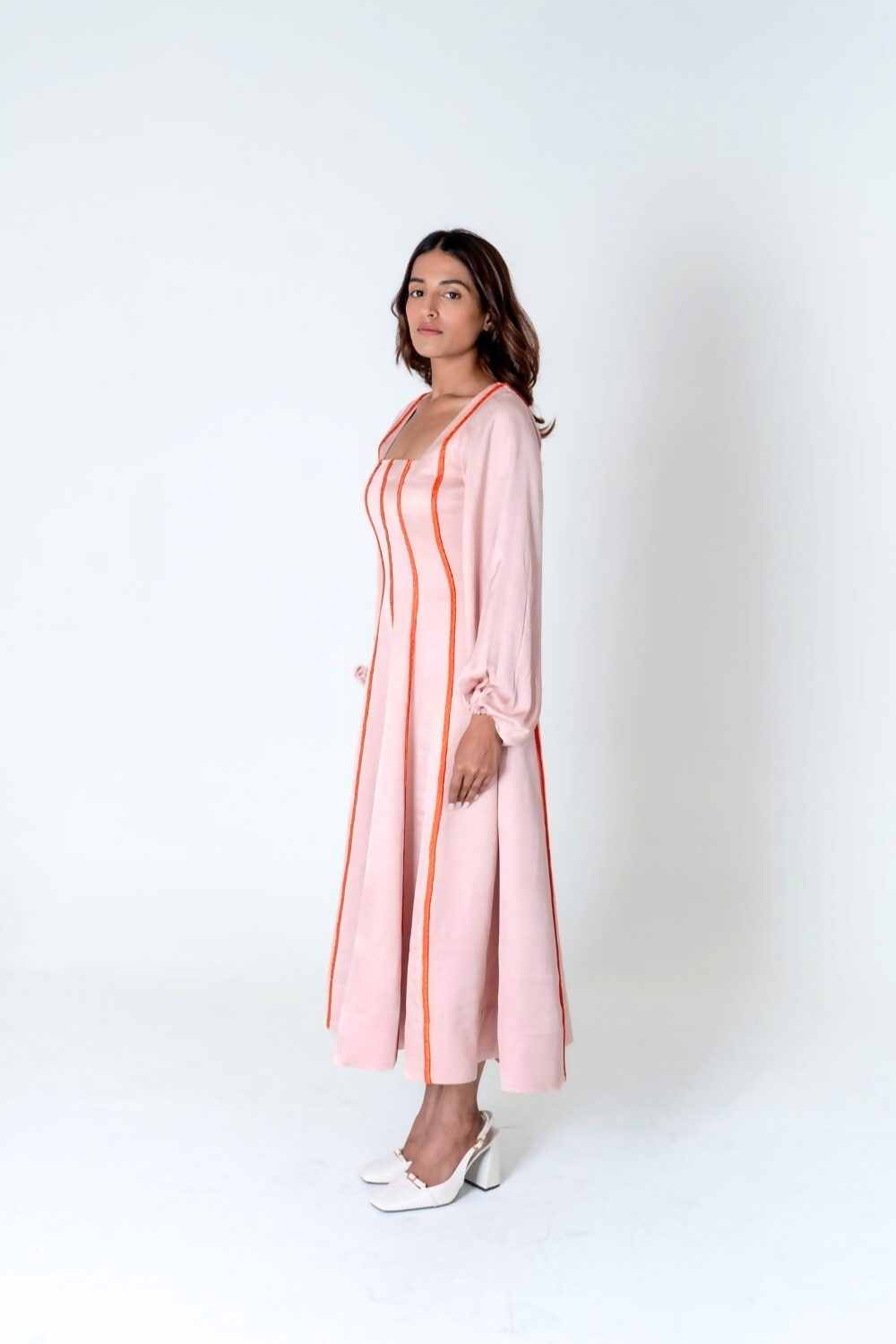 Pink Maxi Dress In Orange Braids