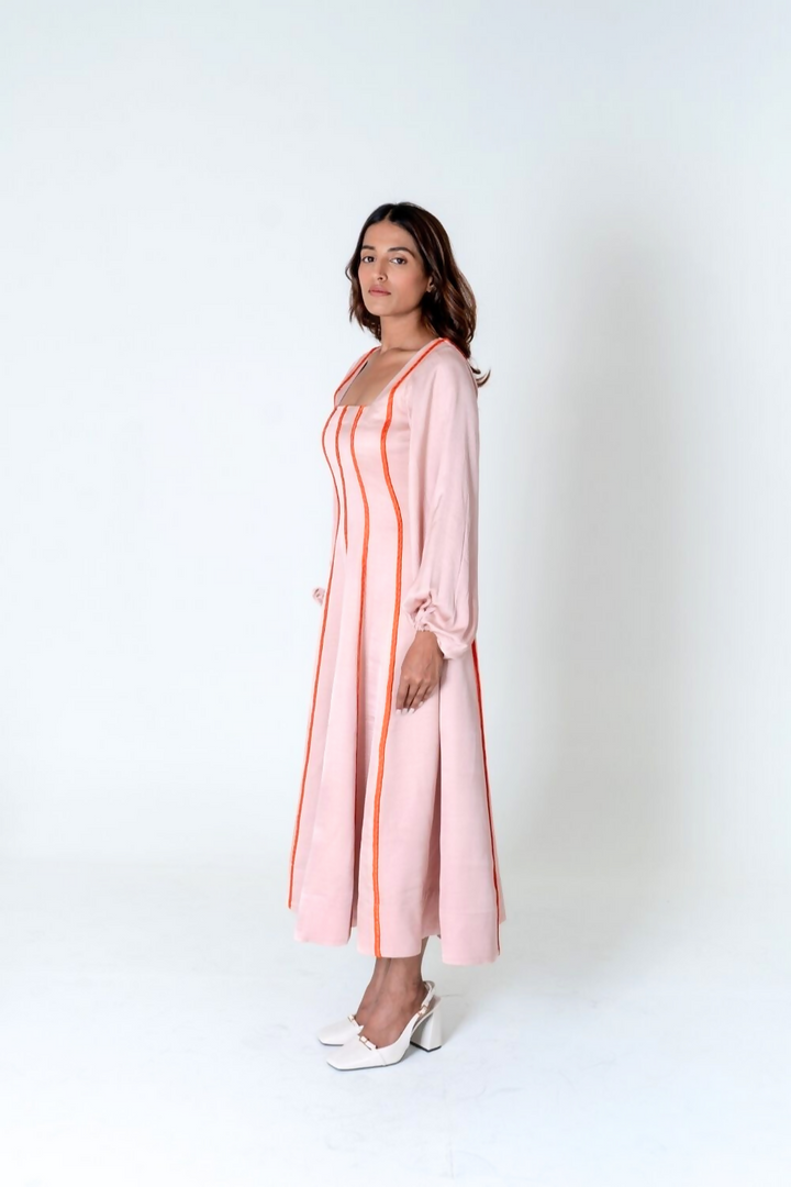 Pink Maxi Dress In Orange Braids