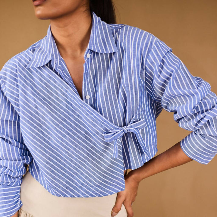 Blue Cropped Shirt with Tie up