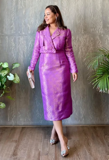 Lavender Brocade Pencil Skirt and Jacket