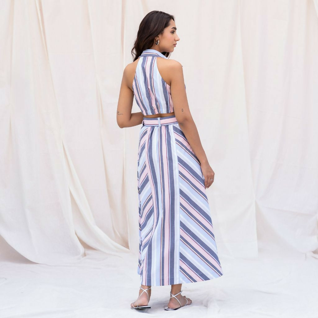 Striped Button Down Midi Dress with Belt