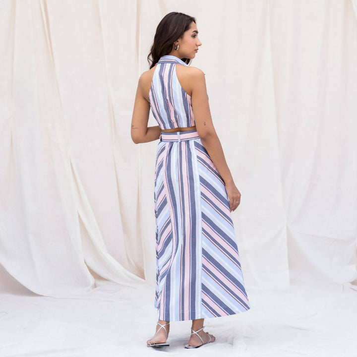 Striped Button Down Midi Dress with Belt