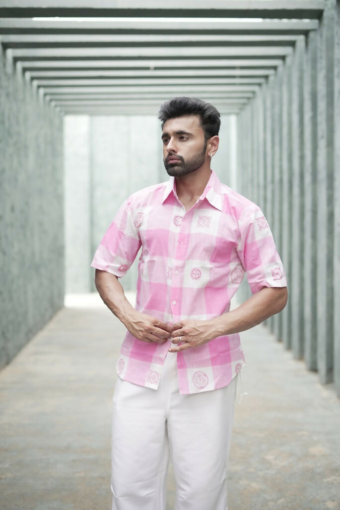 Unisex Pink Block Print Shirt
