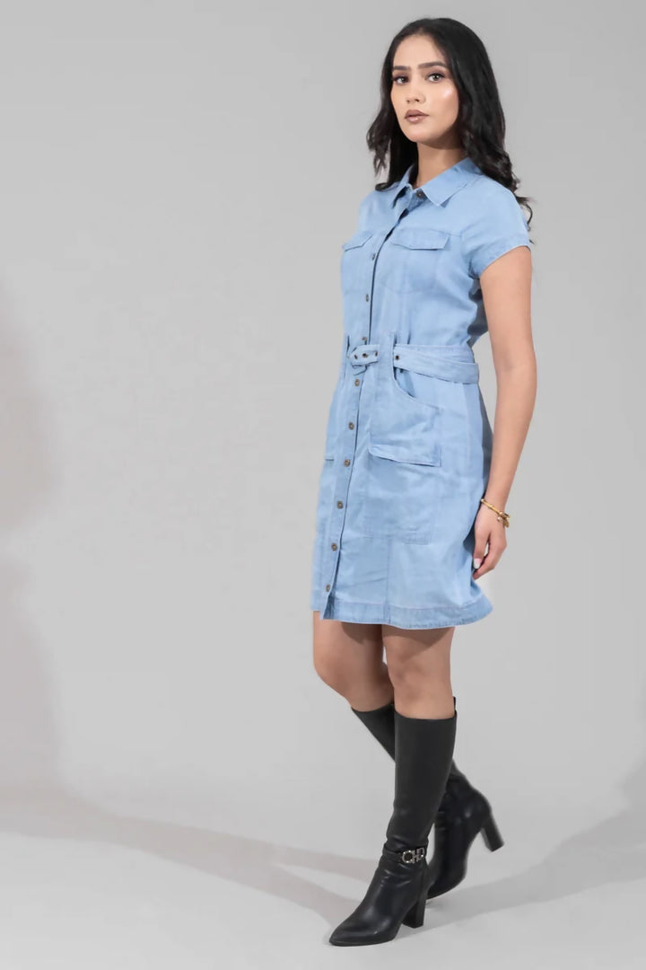 Light Wash Denim Shirt Dress