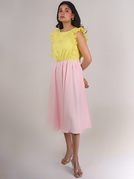 Ruffled dress - Yellow & Pink