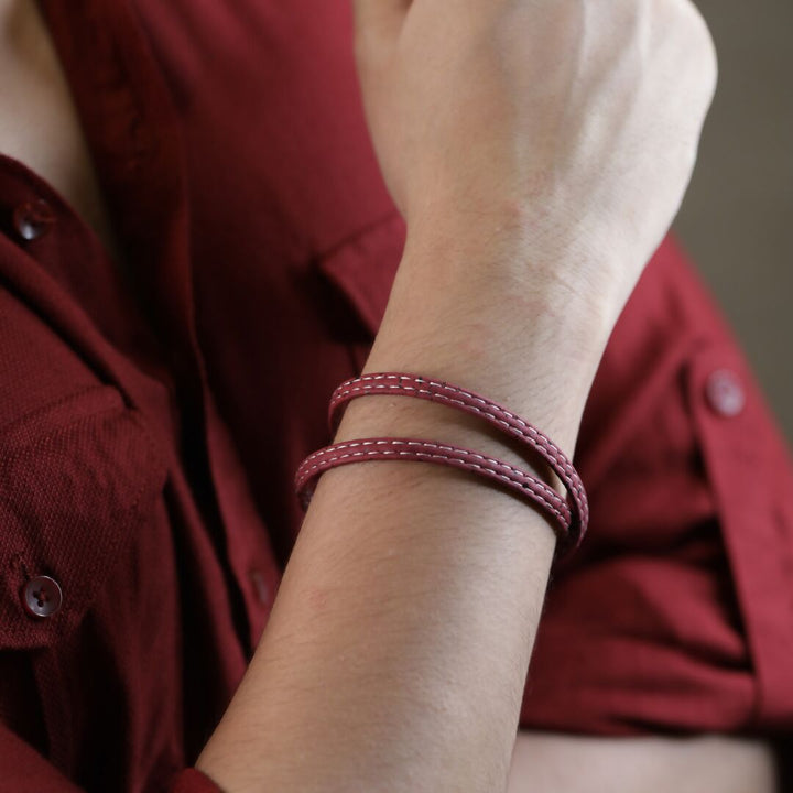 Mens Wrap Bracelet Wine Red & White
