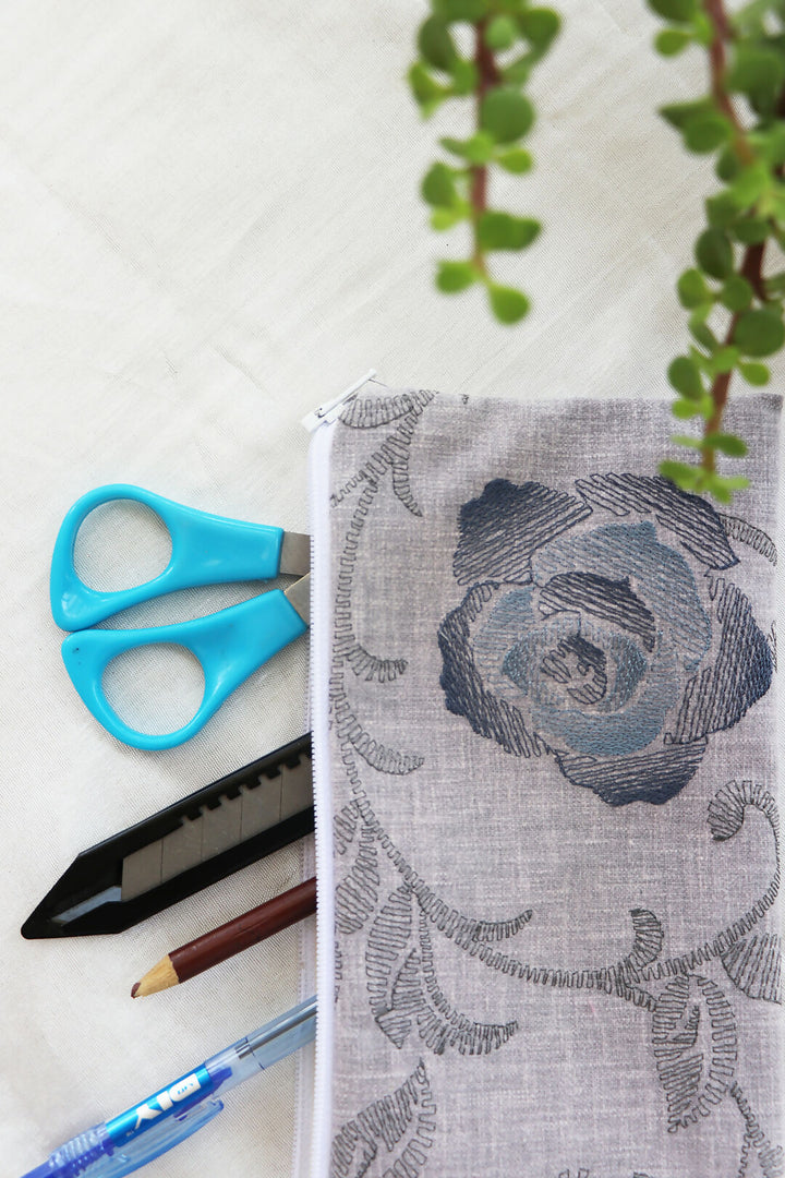 Grey Flora Printed Multipurpose Pouch