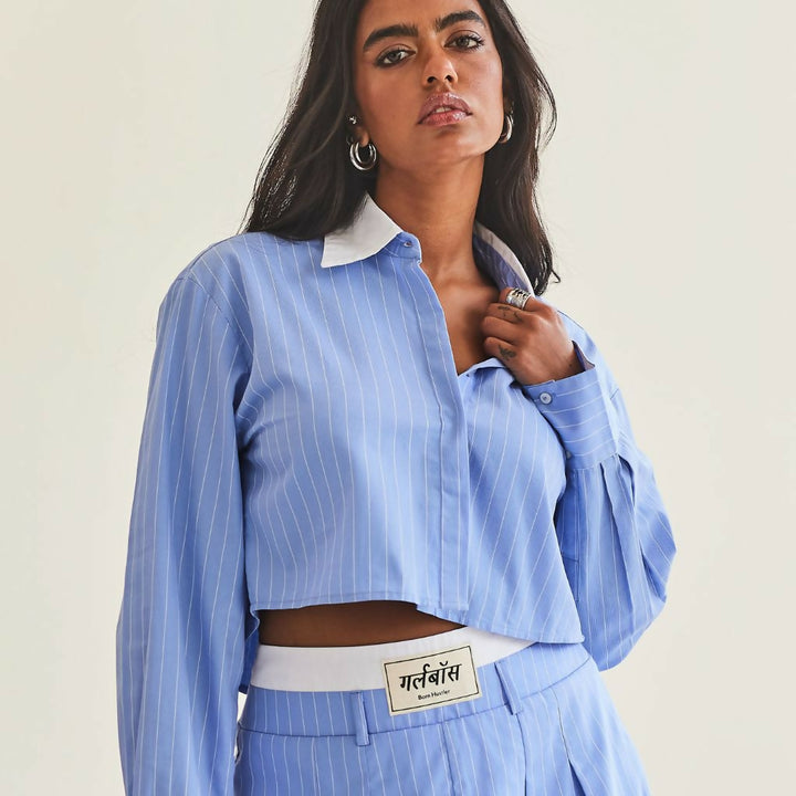 Blue Striped Cropped Shirt
