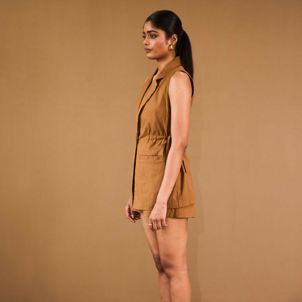Brown Sleeveless Blazer