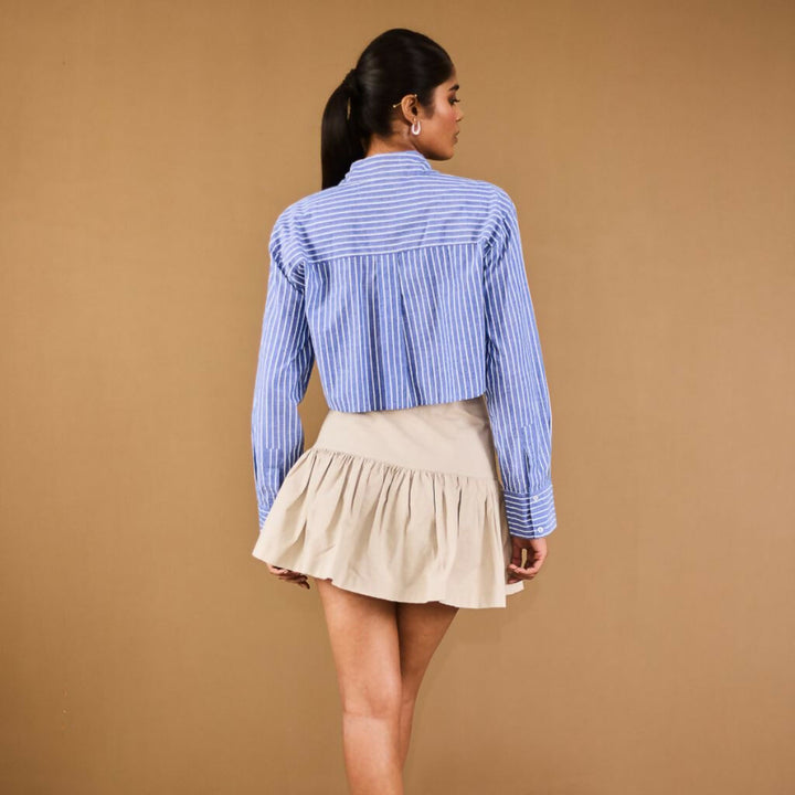 Blue Cropped Shirt with Tie up