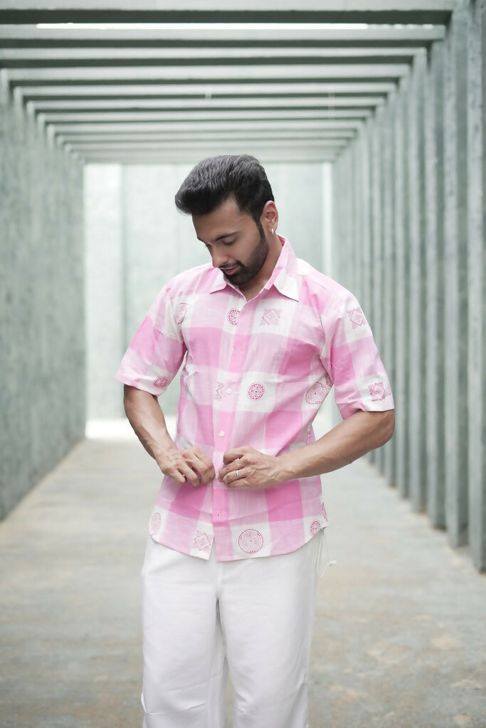 Unisex Pink Block Print Shirt
