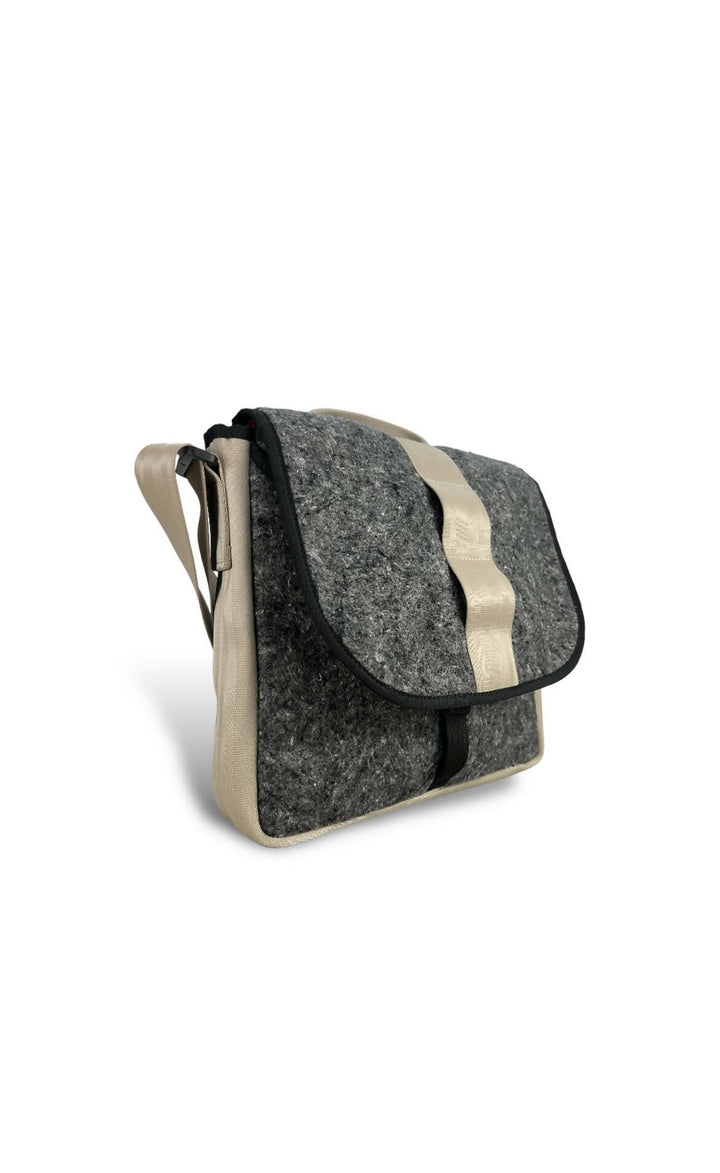 Grey Felt & Beige Seat Belt Satchel