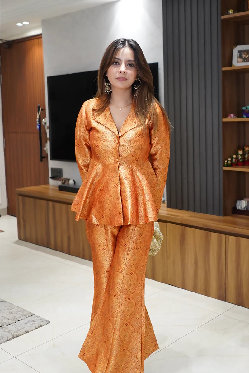 Amber Orange Peplum Top with Flared Pants