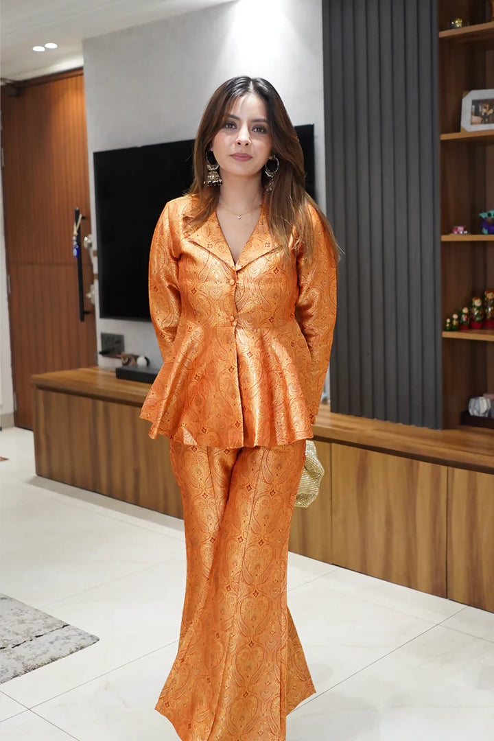 Amber Orange Peplum Top with Flared Pants