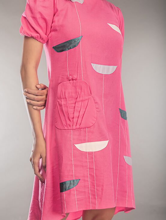 High Low Patchwork Dress - Hot Pink