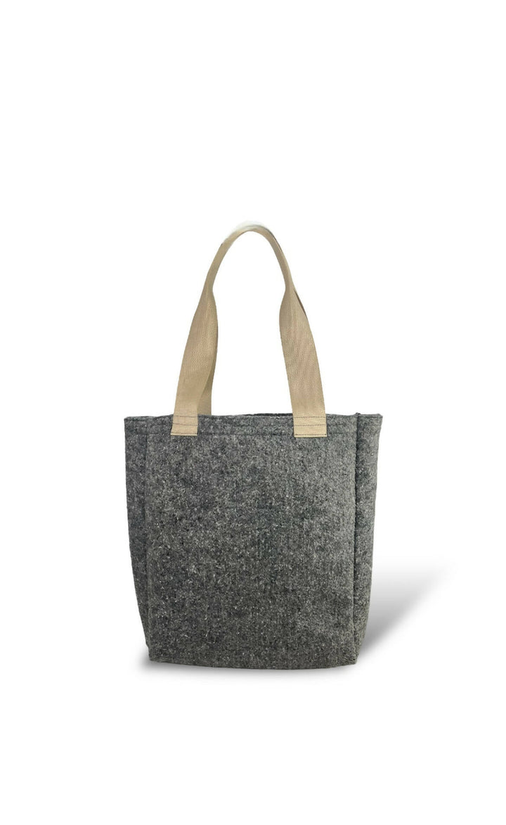 Grey Felt & Beige Seat Belt Tote Bag